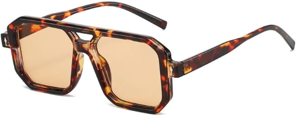 

Популярные модные женские солнцезащитные очки с двойной перемычкой, винтажные мужские очки с заклепками, конфетные оттенки, защита от УФ-излучения UV400 UUPTTPL, Leopard Champagne