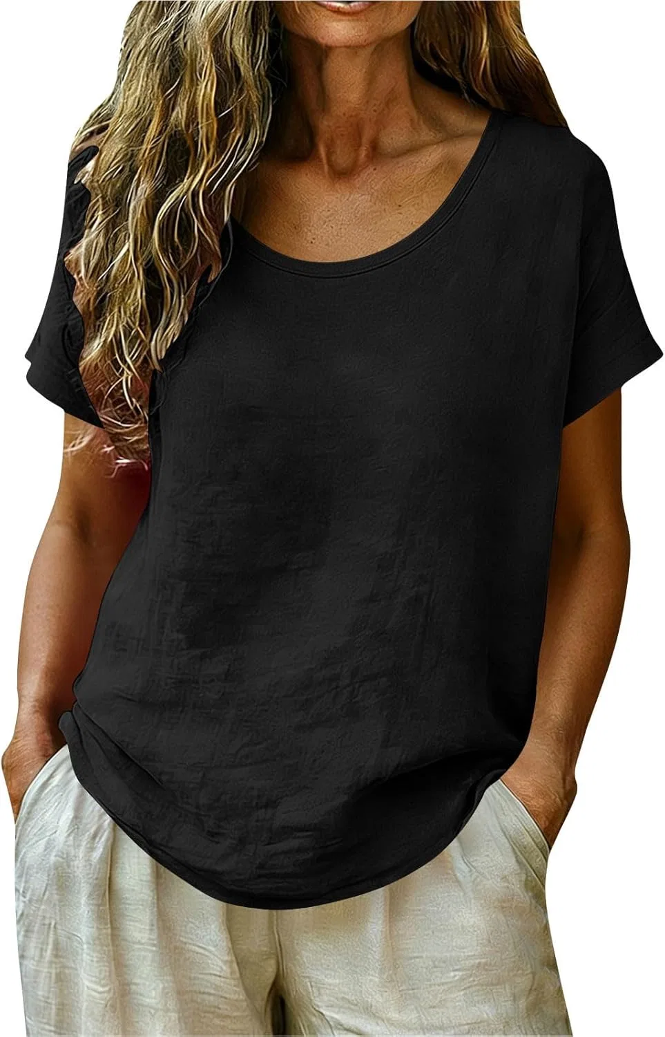 Футболка с круглым вырезом Cotton Linen, черный