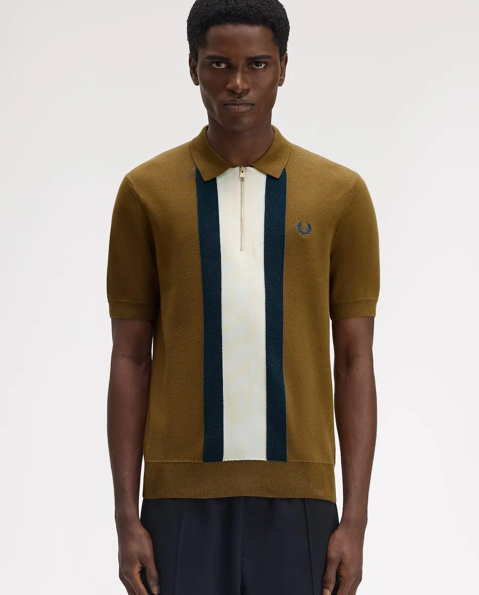 

Мужской джемпер с воротником-поло и коротким рукавом на молнии Fred Perry, коричневый