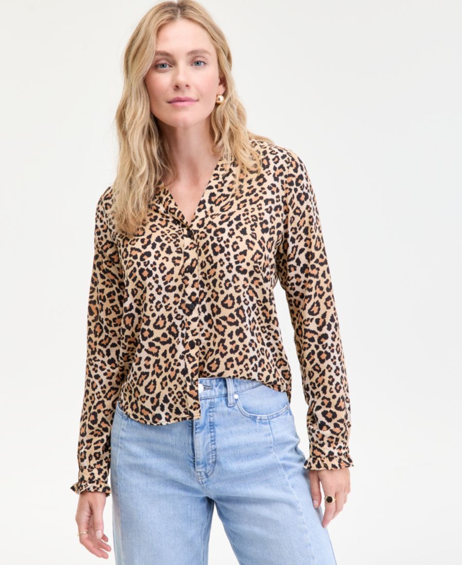 

Женская блузка с оборками и разрезом на воротнике, размеры XXS-3X On 34th, Sunset Nude Combo