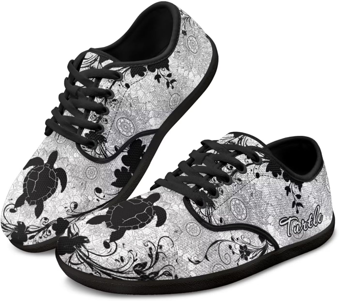 

Широкие кроссовки с животным принтом для ходьбы с отделкой на носок, шнуровкой, минималистичные, противоскользящие теннисные кроссовки для женщин и мужчин Pointodoor, Sea Turtle Boho Mandala