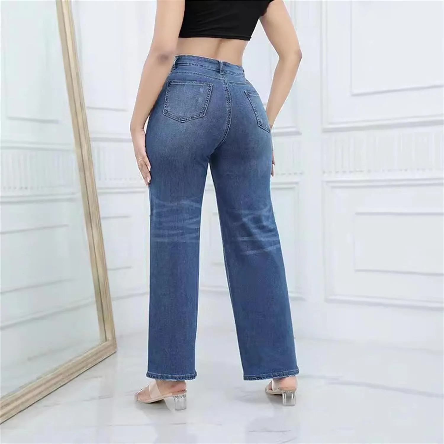 Джинсы женские High Waisted Stretchy Wide Leg Ripped — фото 2