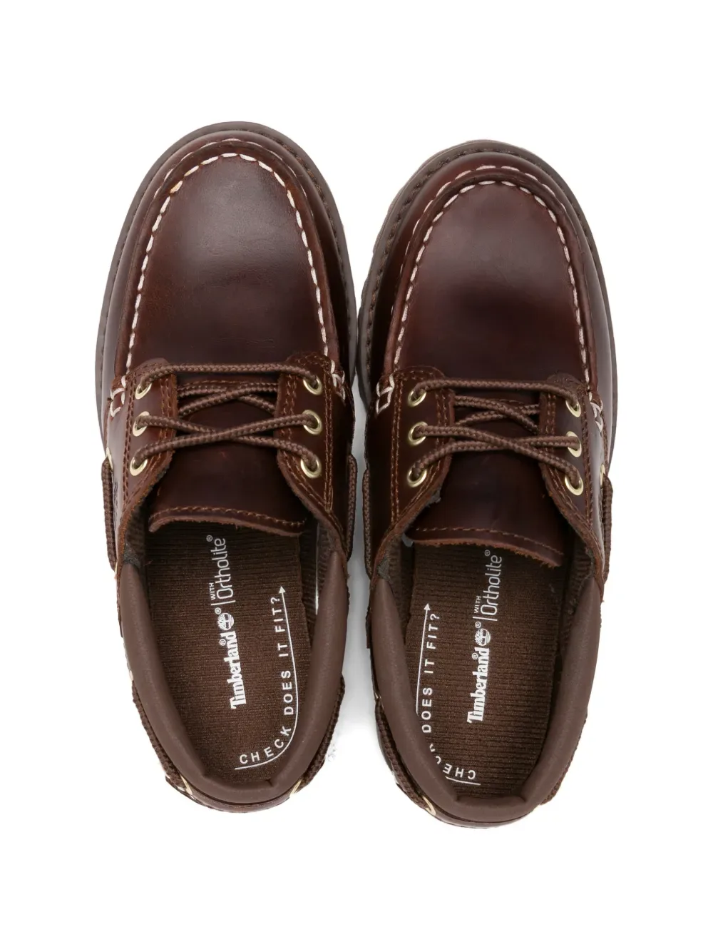 Кожаные лоферы на шнуровке с люверсами Timberland Kids, коричневый — фото 3