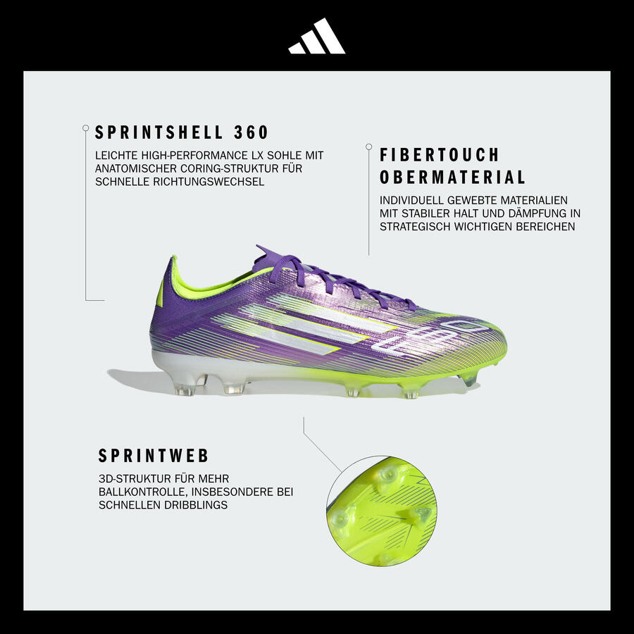 ADIDAS Футбольные бутсы женские/мужские FG - F50 Pro фиолетово-желтые — фото 3