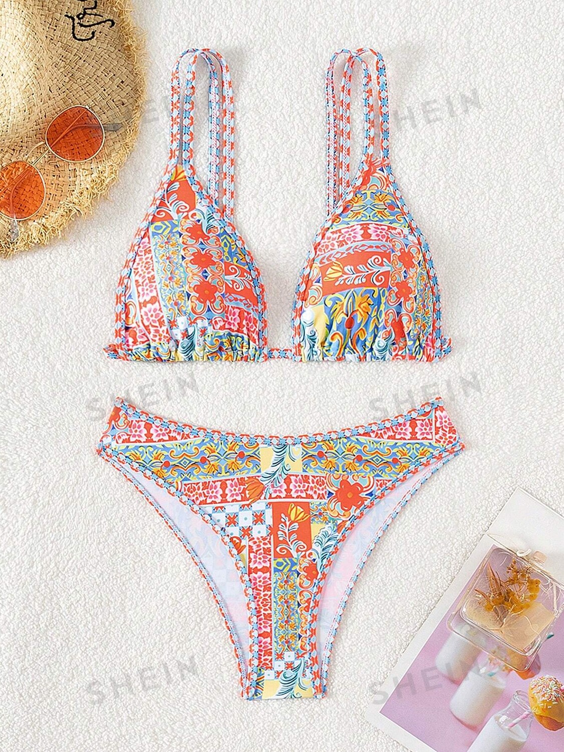 

Купальник Shein Swim Basics с разрезом и цветочным принтом, оранжевый