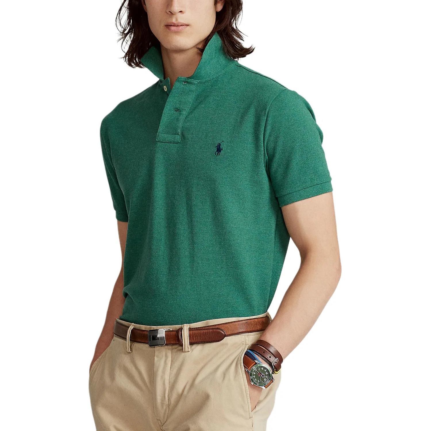 Поло Polo Ralph Lauren Cotton из хлопка темно-зеленое — фото 4