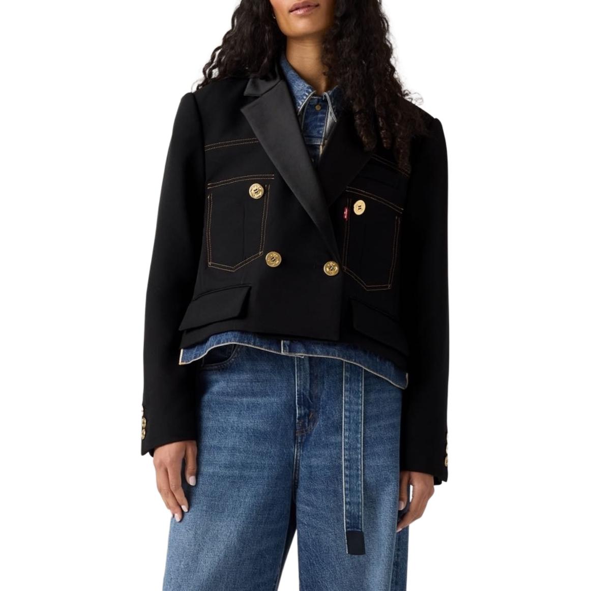 Двубортный укороченный джинсовый блейзер Sacai Levis, черный — фото 3
