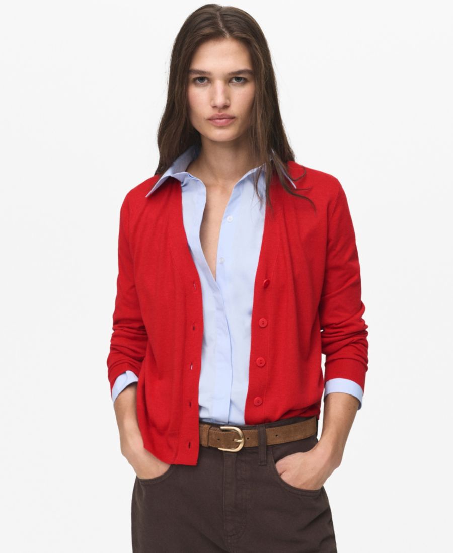 

Женский вязаный кардиган с V-образным вырезом MANGO, Dark Orange