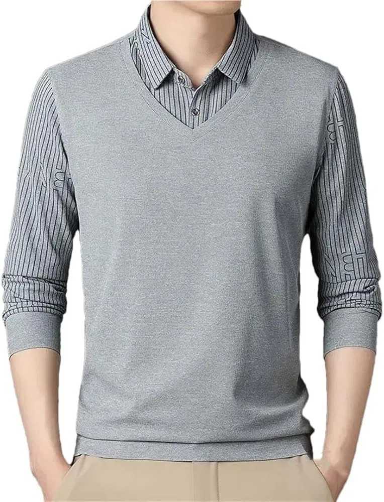 Мужское поло с длинным рукавом, Stretch Cotton, серый