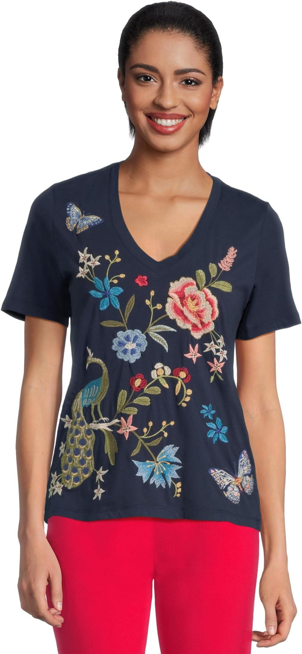 

Футболка Johnny Was V-neck Short Sleeve Tee - Nicolette, Blue Night