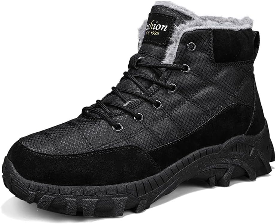 

Мужские зимние ботинки Asifn с меховой подкладкой, теплые, модные, удобные, повседневные, водонепроницаемые походные ботинки, легкие, на шнуровке, черный