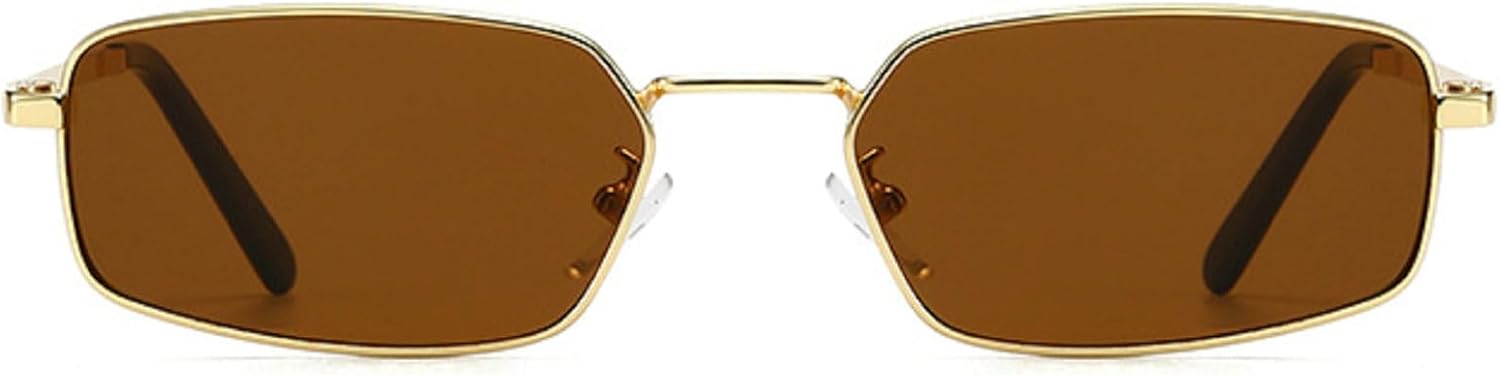 

Ретро-солнцезащитные очки в маленькой прямоугольной металлической оправе для женщин, модные сине-розовые линзы, защита от УФ-излучения UV400, мужские панк-солнцезащитные очки N45 mincl, Brown