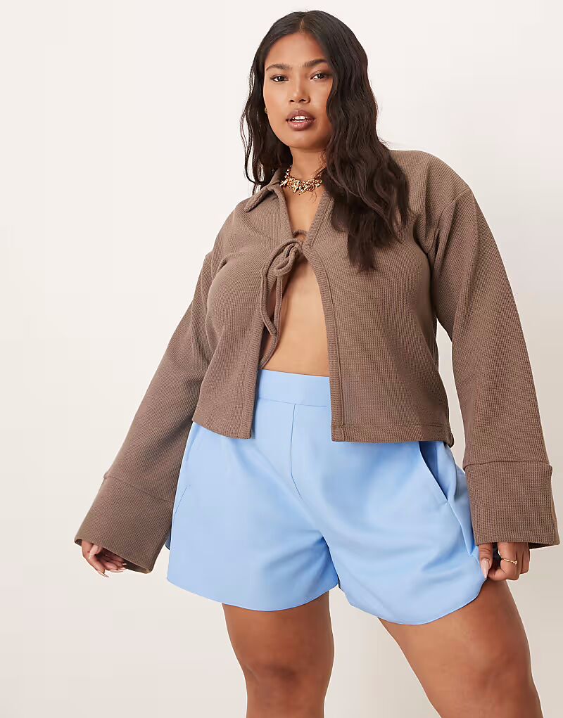 

Боксеры-шорты-боксеры ASOS DESIGN Curve, приталенные и имитирующие льняной материал, светло-голубого цвета