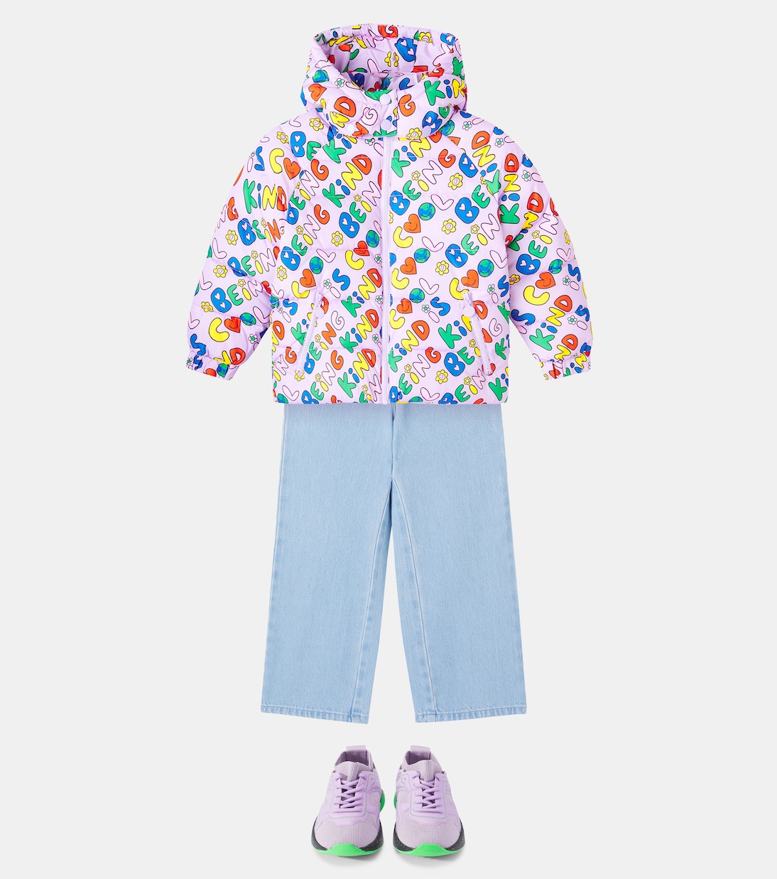 Принтованная пуховая куртка Stella McCartney Kids, Viola/Multicolor — фото 2