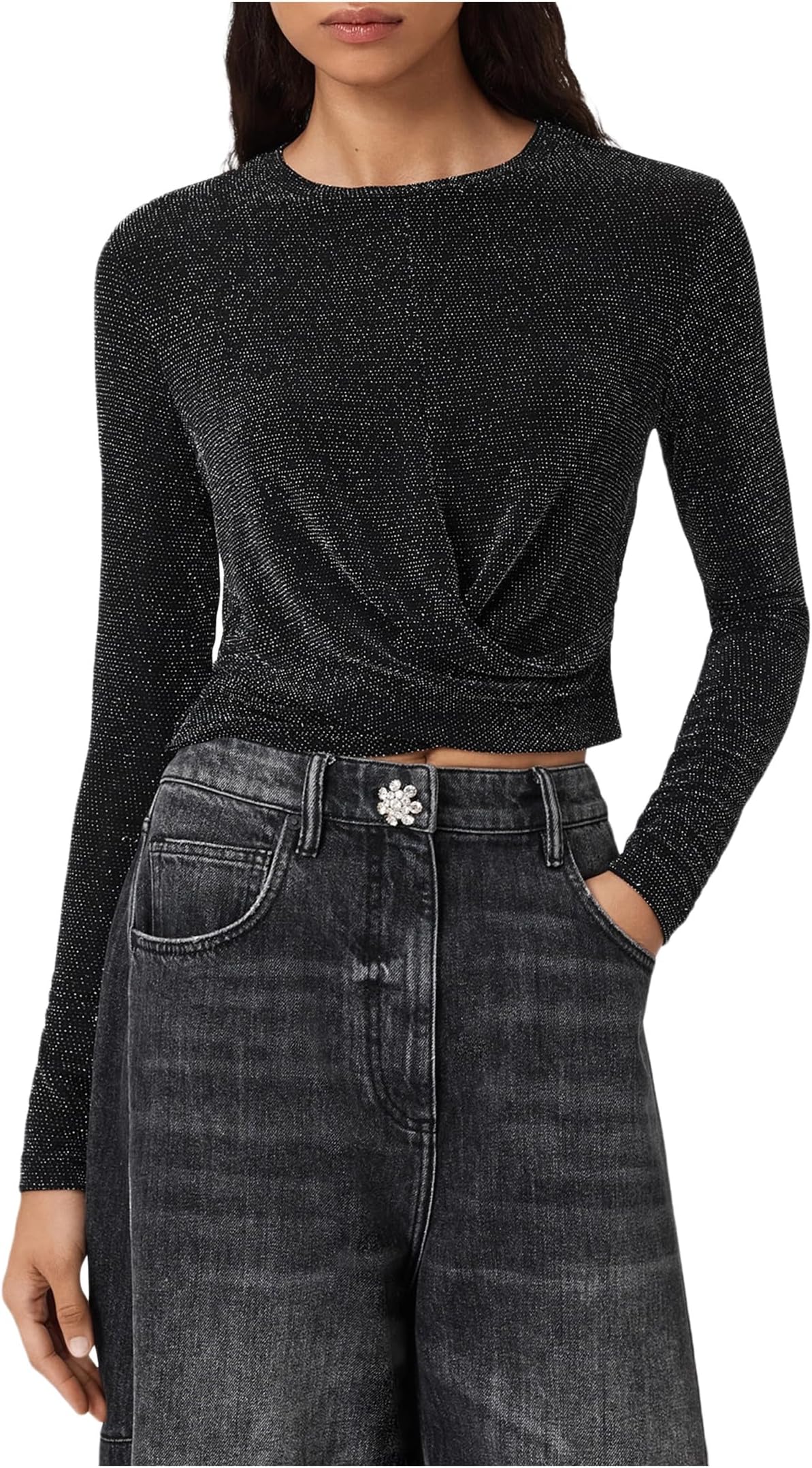 

Женская футболка Skylar с длинным рукавом AllSaints, Silver/Black