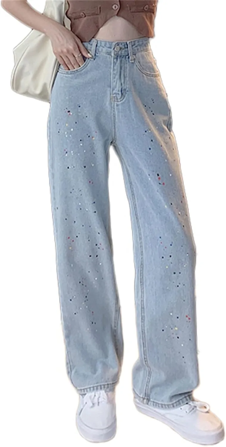 

Женские джинсы кэжуал с высокой талией и широкими штанинами ZH8FCHAN