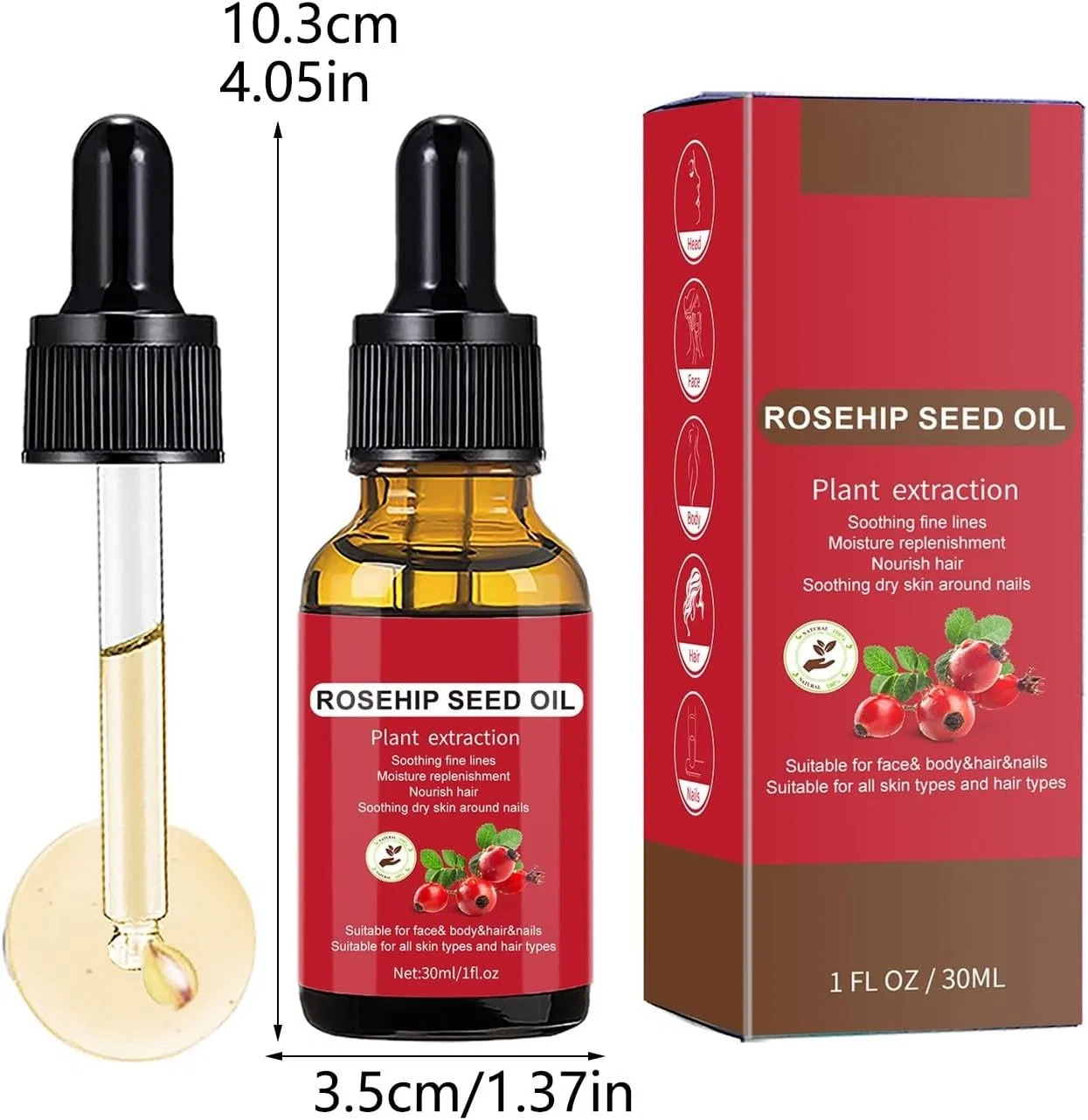 Масло для лица, тела и кожи головы Rose Hip Oil, увлажняющее, 30 мл Generic — фото 4