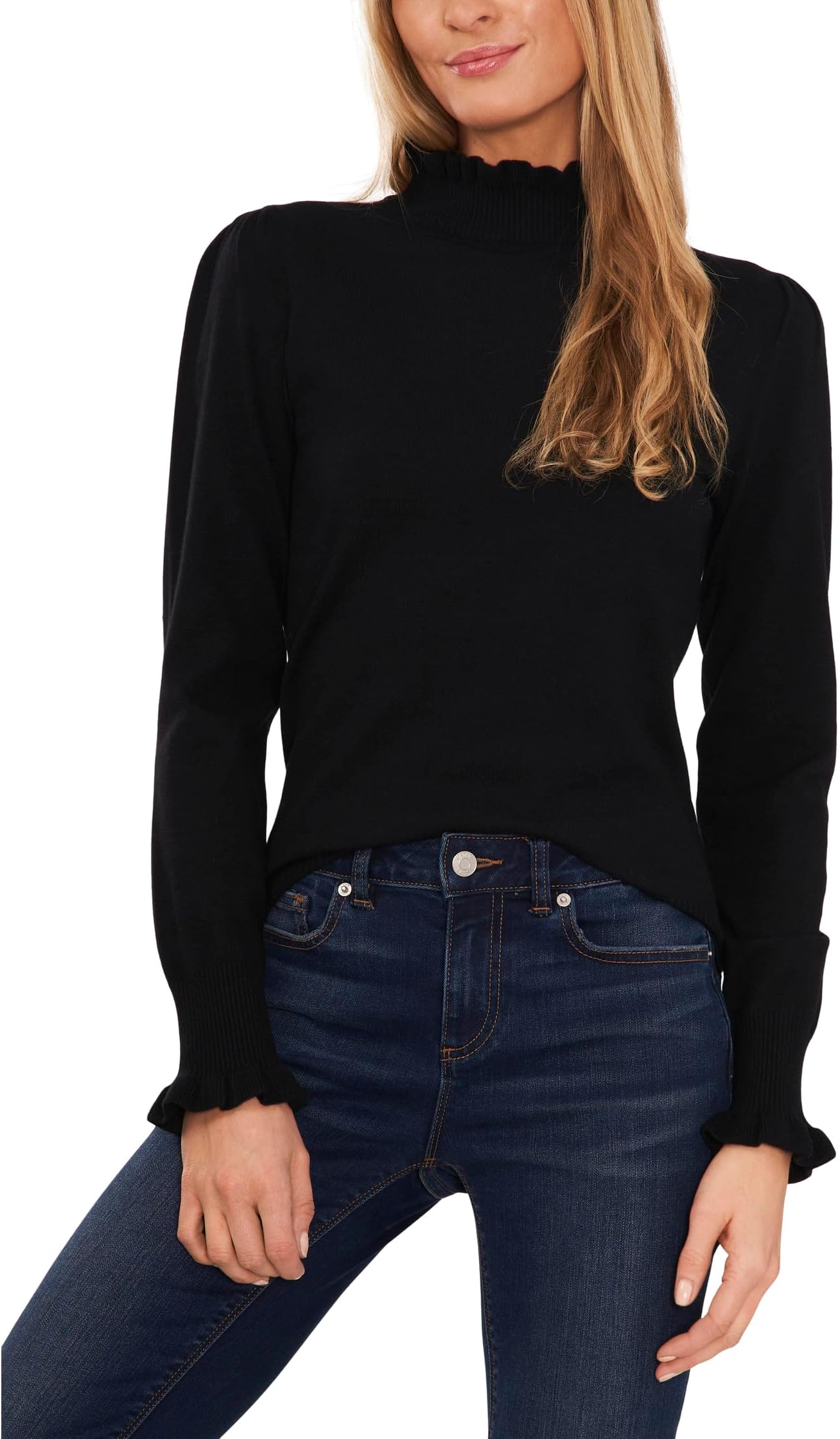 

Свитер CeCe Mock Neck Ruffle Cuff Sweater, цвет Rich Black