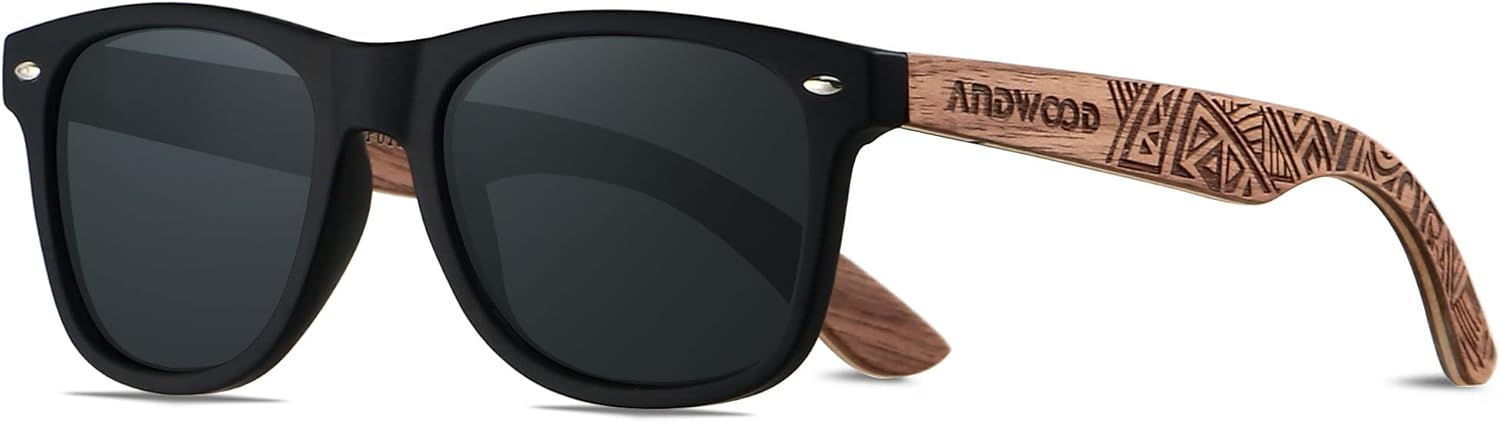 

Солнцезащитные очки ANDWOOD из дерева с поляризацией, для мужчин и женщин, с защитой от УФ-излучения, в оправе из бамбука, зеркальные, Matte Black & Tribe Walnut | Polarized Black