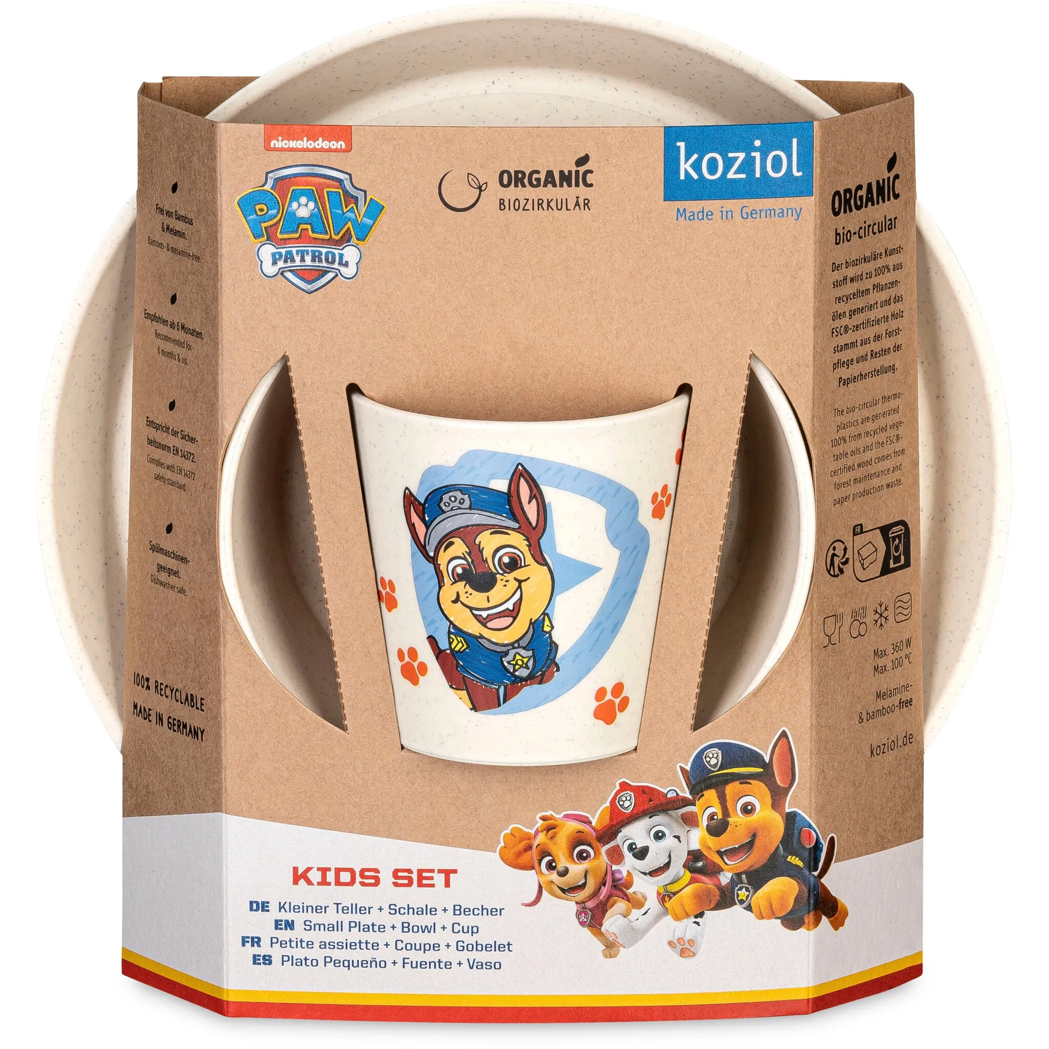Набор детской посуды KOZIOL «Маленькая тарелка + миска + чашка CONNECT GROW PAW PATROL», (набор, 3 предмета), 100% без меламина, подлежит вторичной переработке, CO² нейтральный, производство Германия!, цвет organic moon paw patrol — фото 4