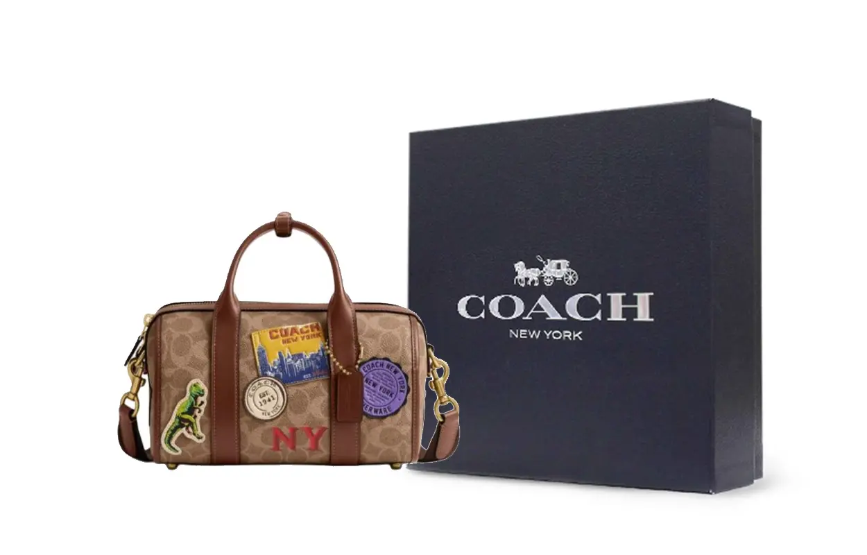 

COACH Искусственная кожа с кожаной вставкой на плече сумка через плечо дамская среднего размера коричневая желтая