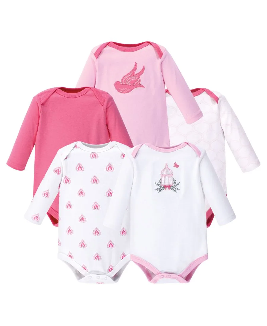 Хлопковые боди с длинными рукавами, комплект из 5 штук с рисунком слона Hudson Baby, Bird Cage