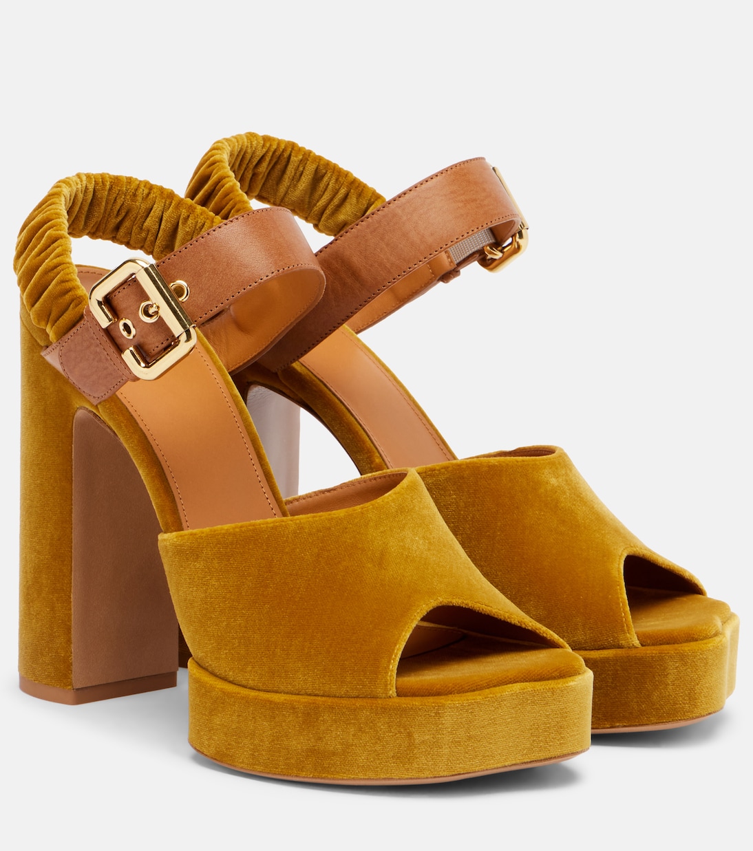 Бархатные босоножки на платформе Aria 95 Chloé, Amber Gold