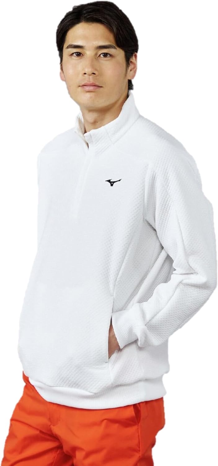 

Мужская стеганая толстовка Mizuno E2MCC505 Breath Thermo Ripple с застежкой-молнией до середины груди, из теплоизолирующего материала, белый