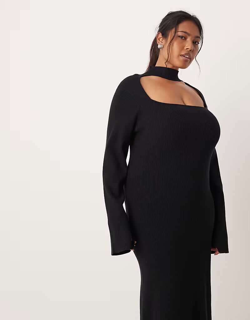 

Платье макси Curve с квадратным вырезом и чокером, черное Pretty Lavish Curve