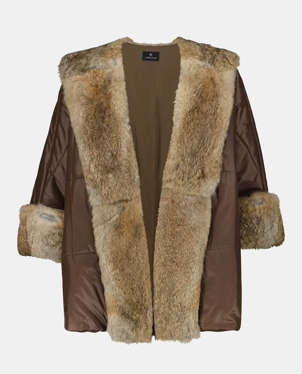 

Пуховое пальто с воротником и манжетами из кроличьего меха Latouche, коричневый