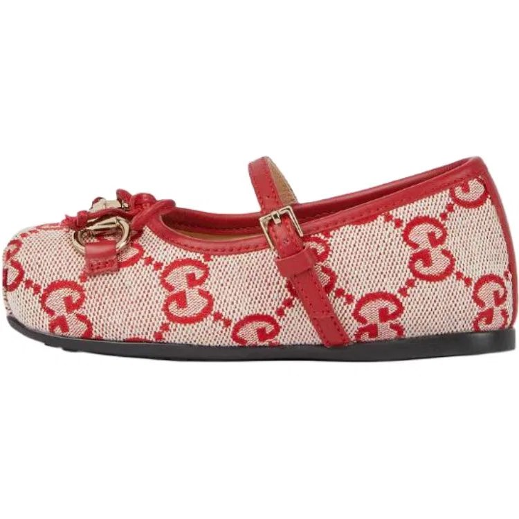 Туфли Gucci Horsebit House Canvas Leather Low Top Бежевый/Красный