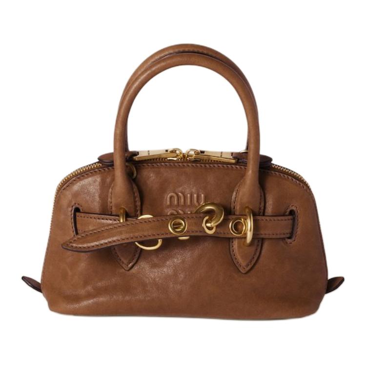 

MIU MIU Наппа кожаная сумка через плечо миниатюрная женская модель Oak Tree Brown