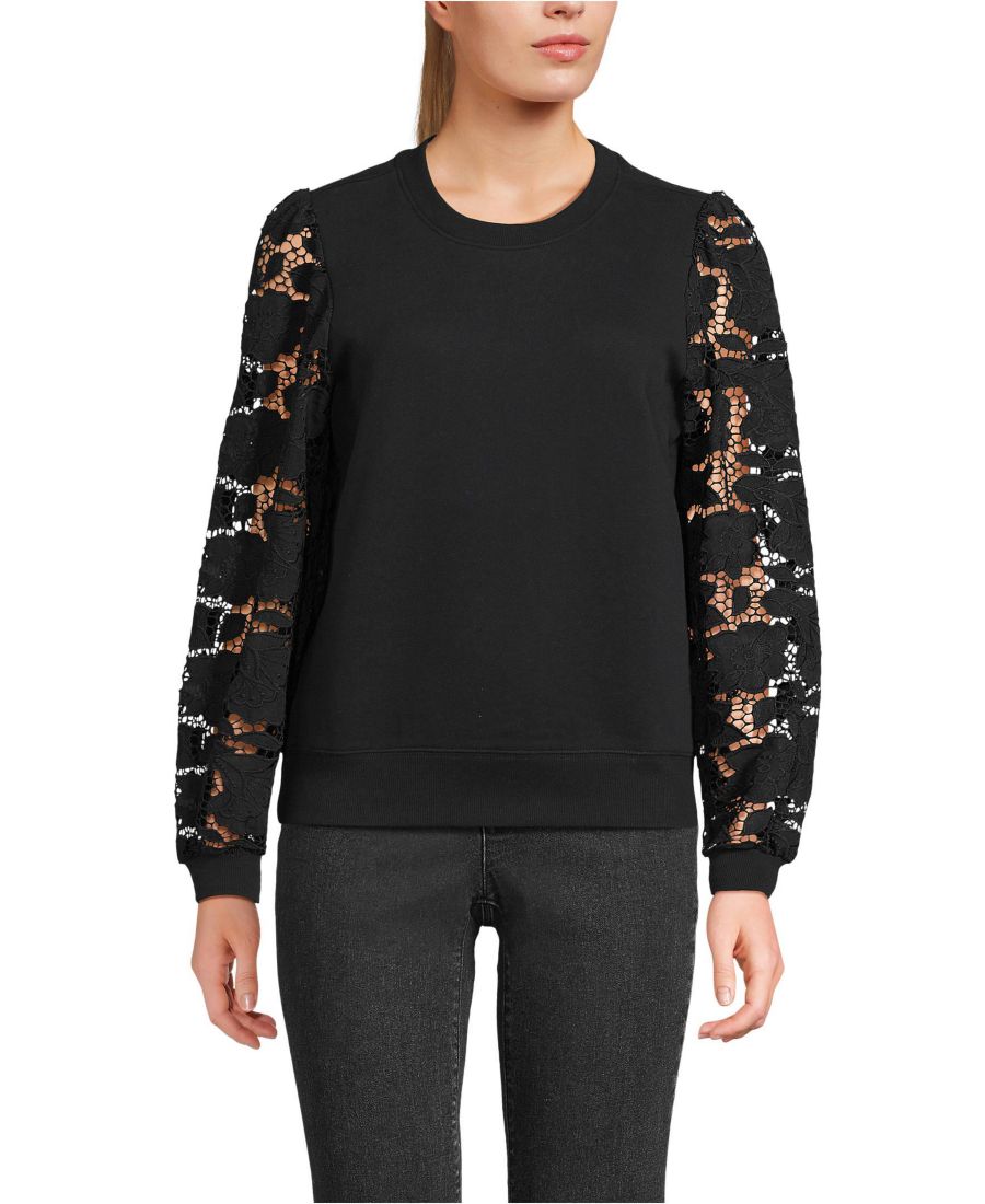 

Женская толстовка Serious Sweats с кружевными рукавами Lands' End, Black