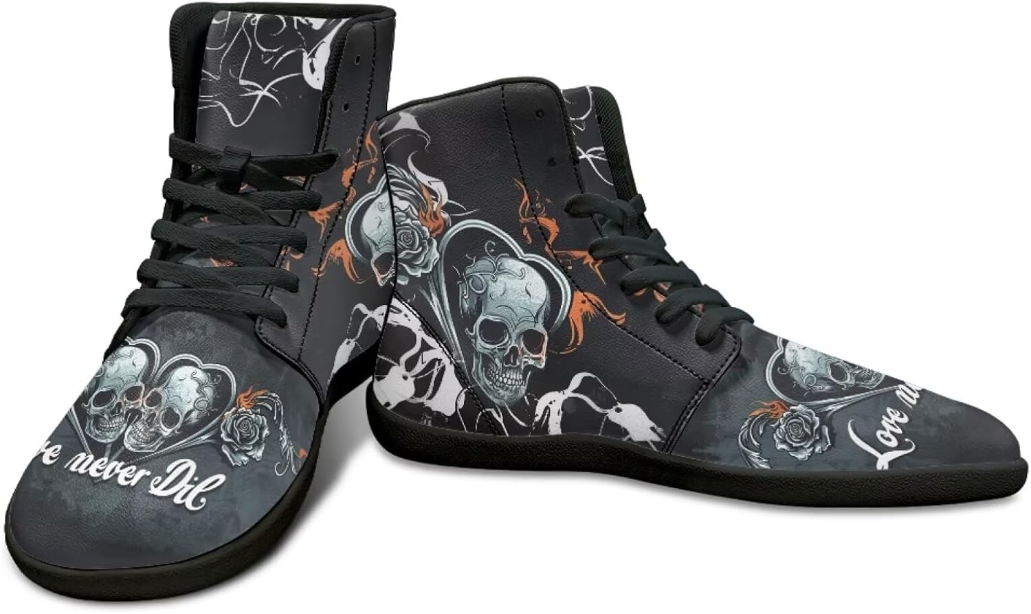 

Высокие кроссовки с черепом- кроссовки без перепада высоты, противоскользящие, для бега, тренажерного зала, заземленная обувь для мужчин Watdotory, Love Skull Roses Print
