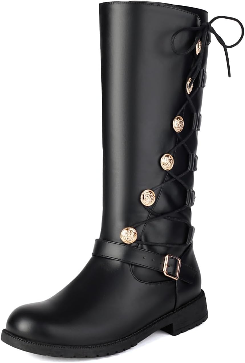 

Мужские кожаные модные сапоги для верховой езды, зимний стиль, с круглым носком, противоскользящие, на шнуровке, ретро высокие сапоги, подходят для щиколотки, для школьных выступлений, подходят для рыцарей, верховой езды и мотоциклов Houdbdol, ч...