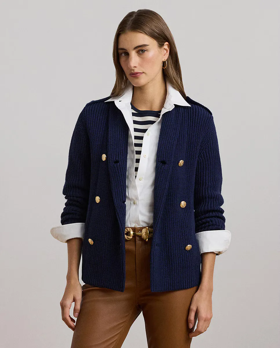 

Женская хлопковая куртка с двойной застежкой Lauren Ralph Lauren, темно-синий