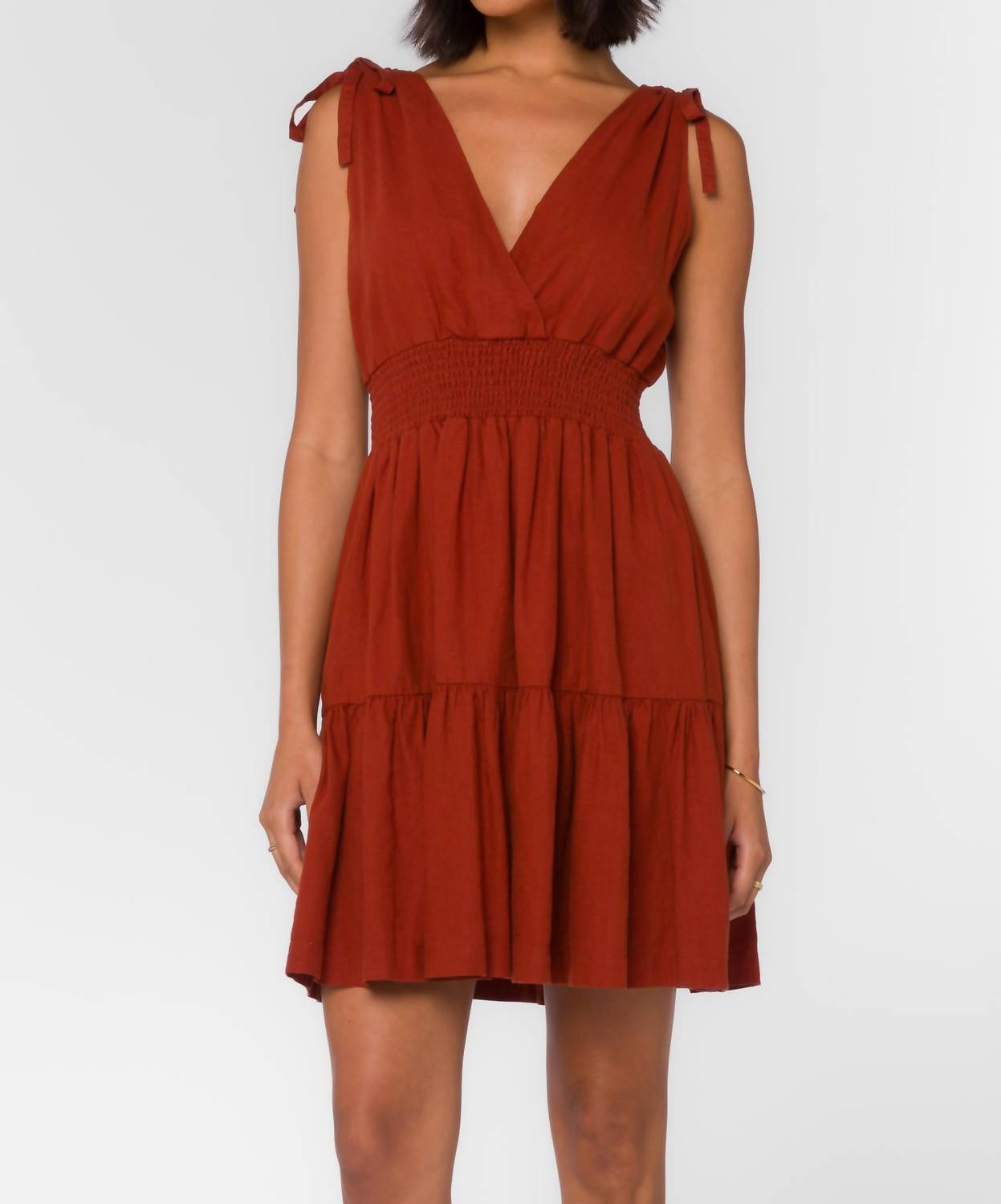 

Шарла V-образный вырез многоярусное мини-платье в цвете хенна браун Velvet Heart, коричневый