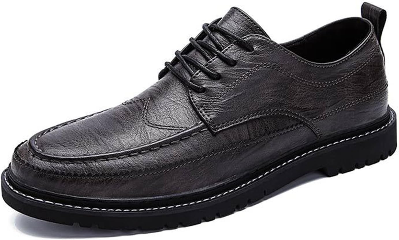 

Мужские удобные повседневные кожаные оксфорды с застежкой без шнурков и на шнуровке, с крылами, с носком-мокасином, деловые повседневные туфли для смокинга Boxpopla, серый