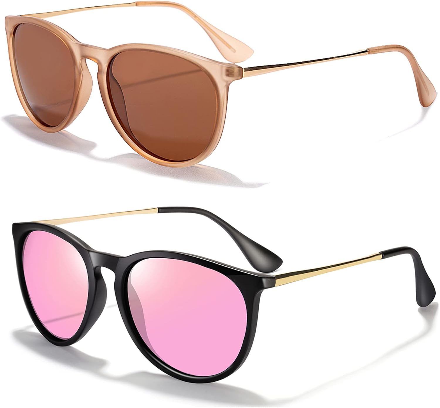 

Солнцезащитные очки CHBP для женщин и мужчин, поляризованные, с защитой от УФ-излучения, модные, винтажные, ретро, ​​с круглыми зеркальными линзами, C-2pack-lotus Pink Frame Brown Lens+black Frame Pink Lens