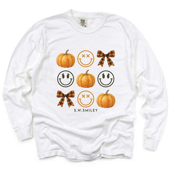 

SWSmiley pumpkin coquette chart - женская футболка с длинным рукавом и принтом, окрашенная в стиле garment dyed Simply Sage Market, White, Белый, SWSmiley pumpkin coquette chart - женская футболка с длинным рукавом и принтом, окрашенная в стиле garment dy