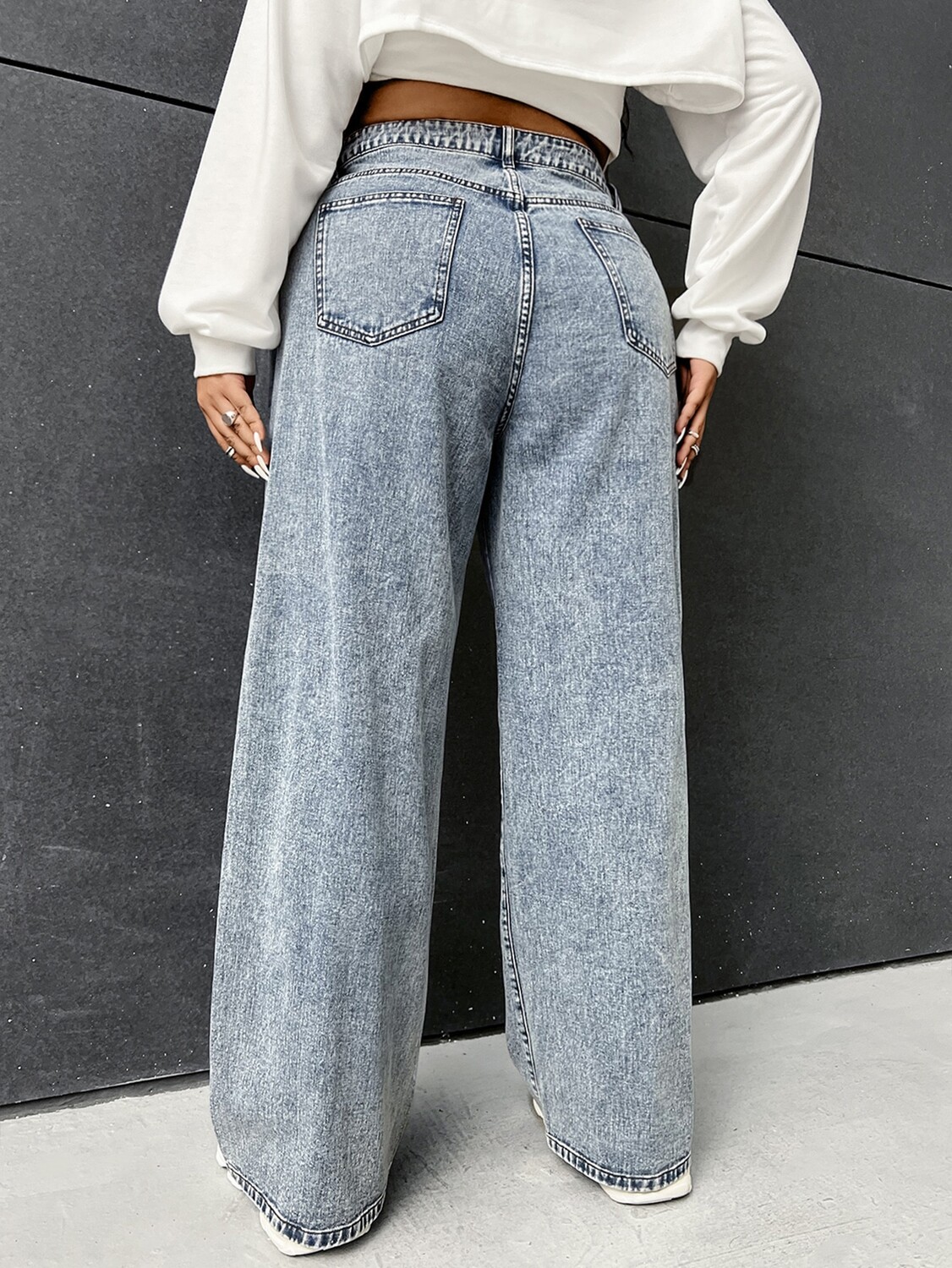 

Широкие джинсы EZwear Plus Shein, светло-голубой