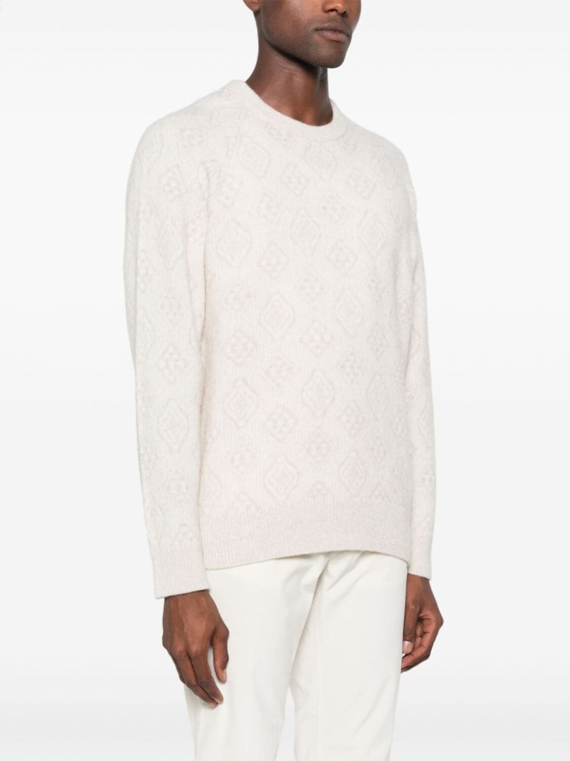 Brunello Cucinelli свитер с геометрическим жаккардом, нейтральный цвет — фото 3