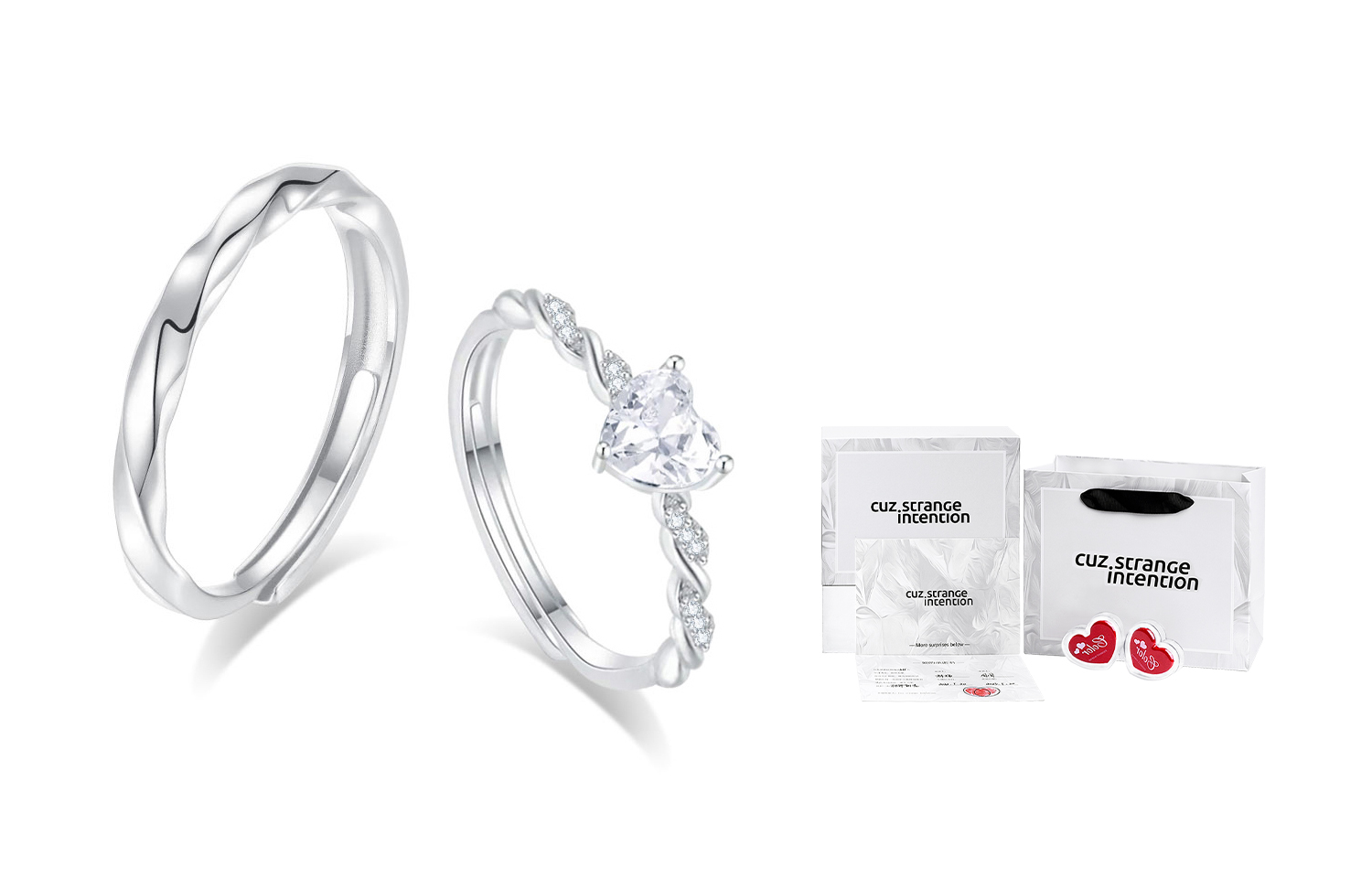

Унисекс кольцо из сплава Alloy Rings Cuz Strange Intention, Couple + Heartbeat Gift Box