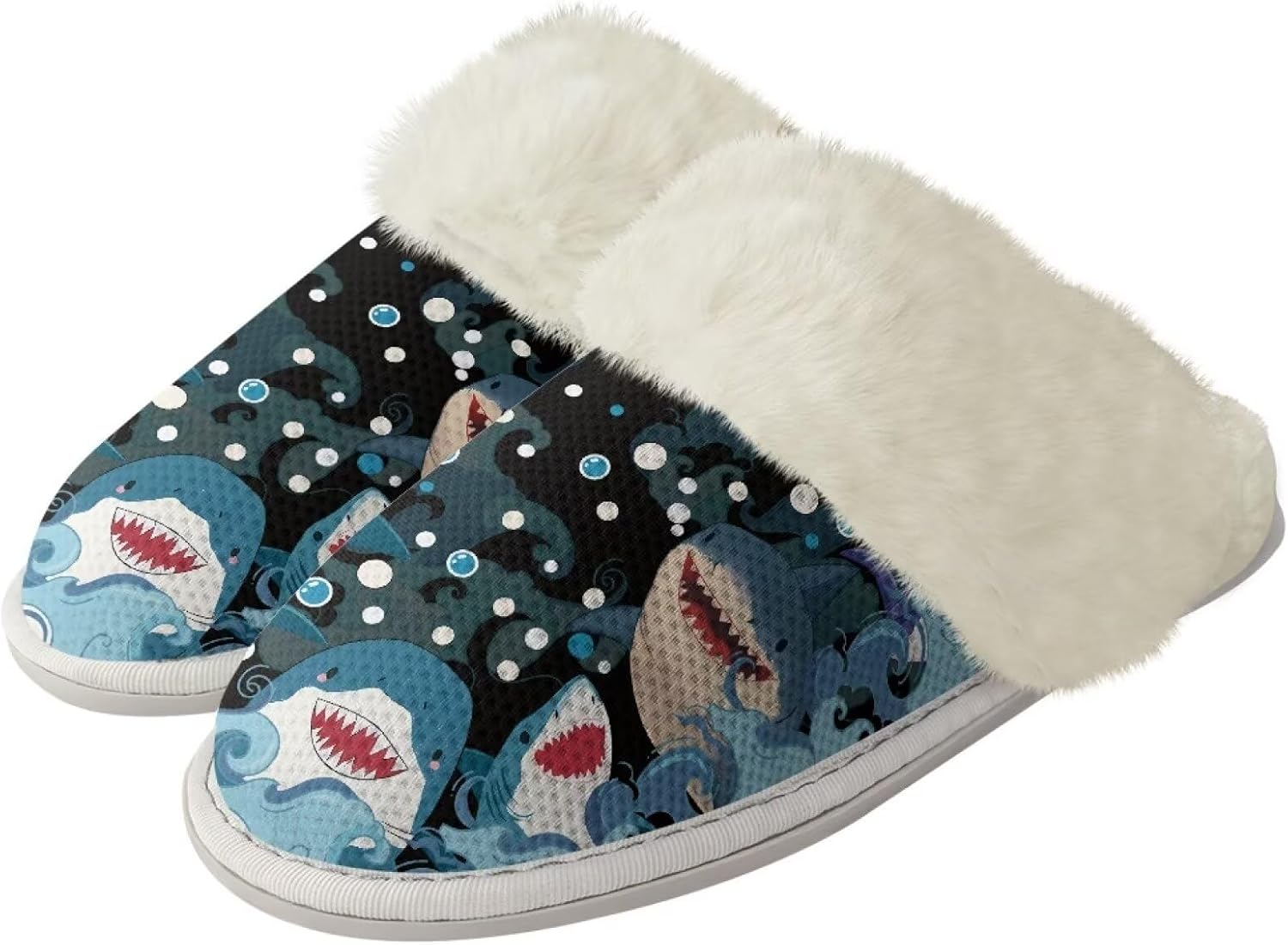 

Женские пушистые тапочки уютные теплые тапочки на зиму, домашние слипоны с мягкой подошвой, унисекс, удобные плюшевые с закрытым носком для дома, спа и ванной Watdotory, Sea Wave Shark Bubble