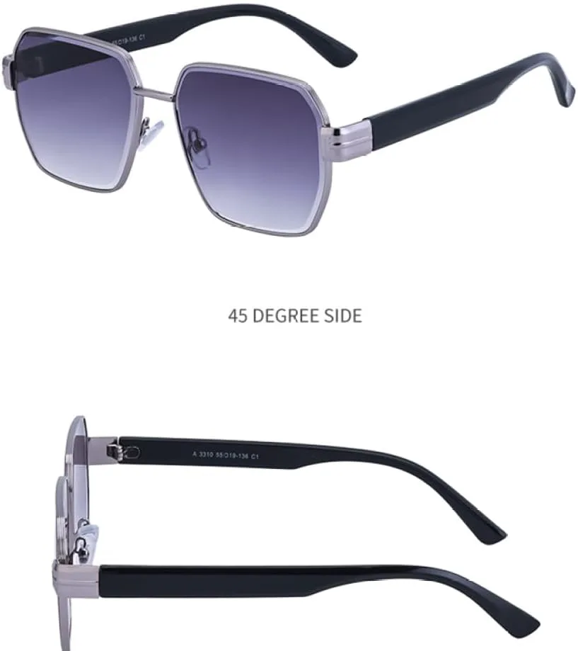 

Винтажные квадратные солнцезащитные очки для женщин, металлическая оправа, панк-солнцезащитные очки для мужчин, ретро-очки с многоугольной оправой MTZJH, C3matteblack