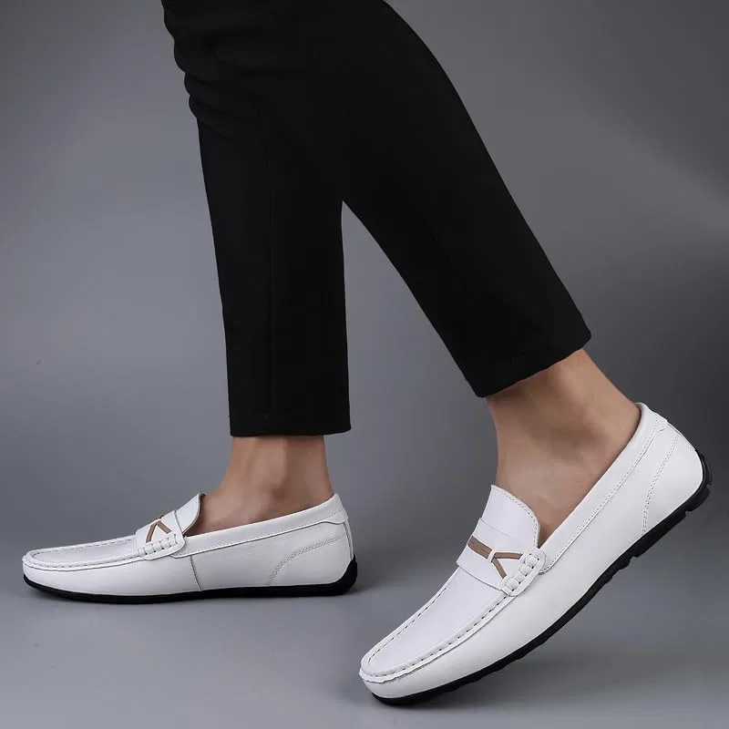Лоферы кожаные Mens Loafers Shoe Round Toe Leather Penny Loafers Lightweight Flat Heel Comfortable Walking Outdoor Slip-ons, белый SayfuR — фото 2