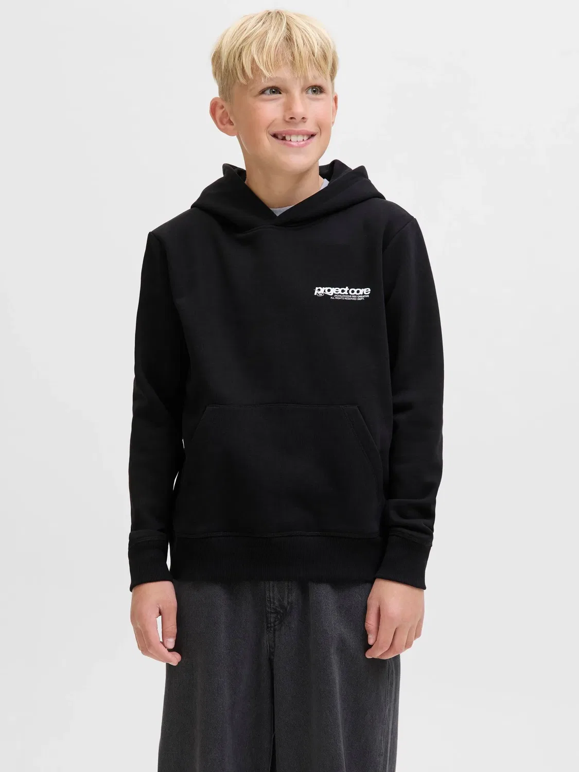 Капюшон худи из футера с начесом, JACK & JONES Junior, черный — фото 3