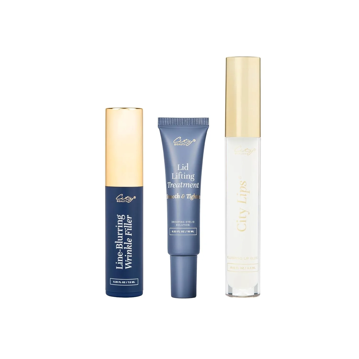 Набор City Beauty Insider Favorites: разглаживающий морщины филлер для лица 0,25 жидких унций, блеск для губ City Lips Plumping Gloss 0,16 жидких унций, лифтинг-крем для век 0,33 жидких унций.