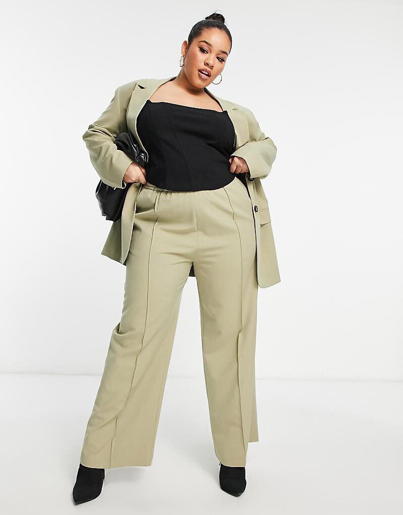 

Зеленые пригородные брюки с резинкой на талии ASOS DESIGN Curve