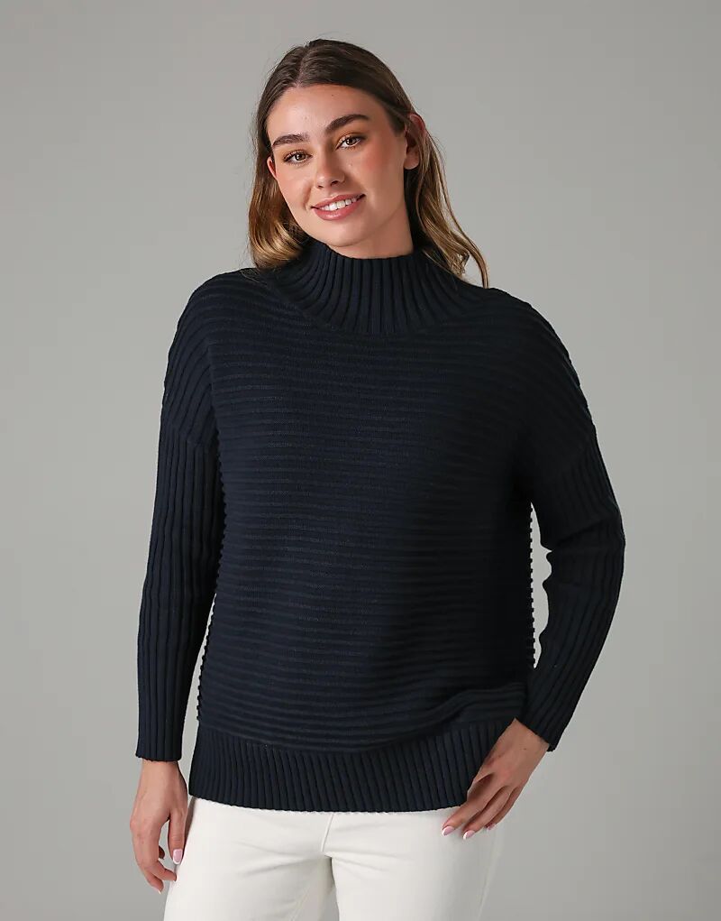 

Хлопковый трикотажный джемпер French Connection с высоким воротом в рубчик, темно-синего цвета